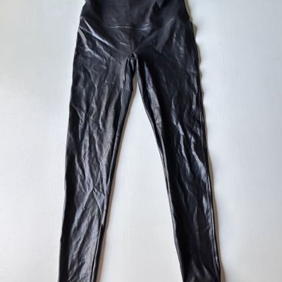 Spanx: Womens Black Faux Leather Shiny Stretchy Nylon Elastane Leggings Size L